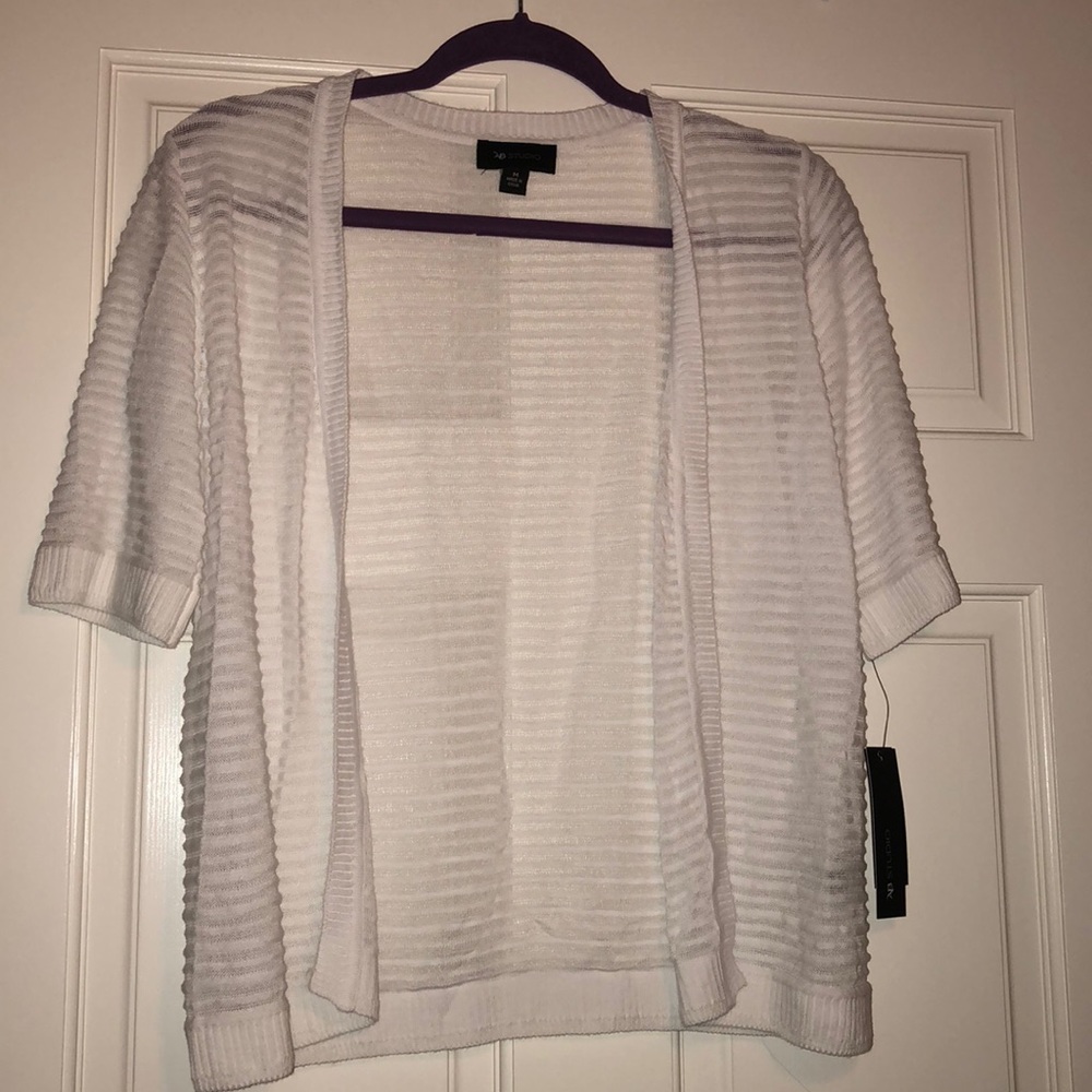 White Ribbed Cardigan